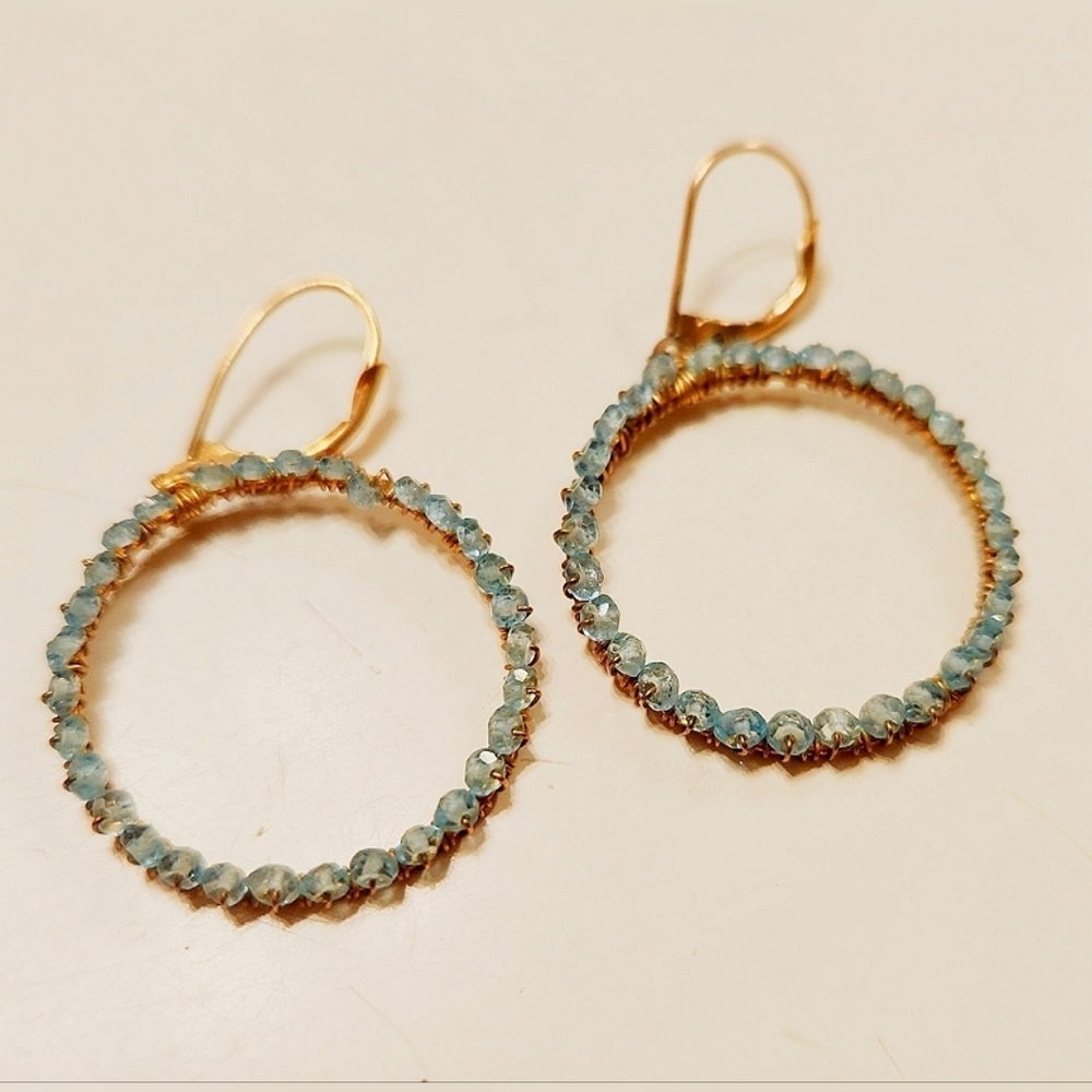 Aquamarine Circle Round Earrings